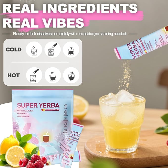 Super Yerba Mate Instant Powder Variety Pack - Citrus, Lemon & Grapefruit Flavors | 30 Servings Each | Energy Boost, Mental Clarity, Gut Health & Satiety | Prebiotics, Probiotics, Hot & Cold Brew, Portable (Lemon)
