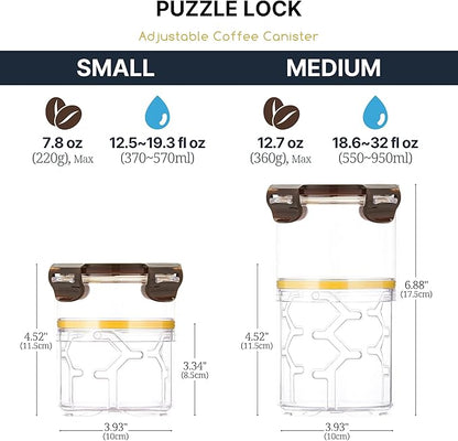 Size Adjustable Coffee Canister - Airtight Storage Container for Coffee Beans and Grounds, Tea, Spice (Small)