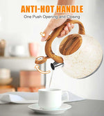 Load image into Gallery viewer, 3.2 Quart Whistling Tea Kettle Stovetop, Stainless Steel Tea pot with Wood Grain Handle, Loud Whistle Kettle for Boiling Water, Coffee &amp; Milk, Easy-Pour Spout Classic Design (Off-white)