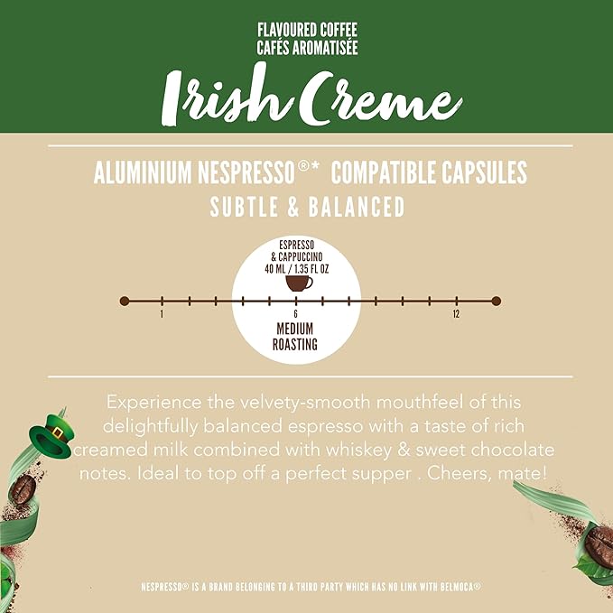 Belmio Irish Dream Espresso Coffee Pods – Medium Roast – Velvety & Smooth - Nespresso Original Line Compatible – 10 Count (Pack of 10)