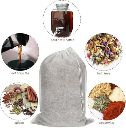 50pcs No Mess Large Cold Brew Bags, 8x12 inch Disposable Coffee Filter Bag Fine Mesh Hops Brewing Drawstring Pouches for Iced Coffee