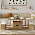 Load image into Gallery viewer, homary Natural Lift Top Coffee Table with Hidden Storage, 3 in 1 Multi-Function Modern Folding Center Table with 4 Stools and Casters