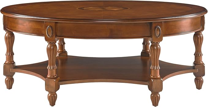 Solid Wood Oval Coffee Table with Drawer and Shelf, 44.9" Traditional Vintage Center Table Polished Edging Cocktail Tea Table for Living Room Bedroom, Beewax