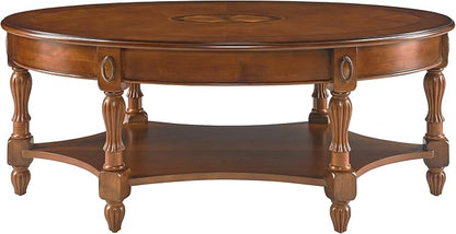 Solid Wood Oval Coffee Table with Drawer and Shelf, 44.9" Traditional Vintage Center Table Polished Edging Cocktail Tea Table for Living Room Bedroom, Beewax