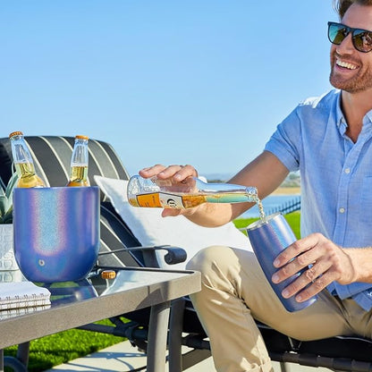 SNOWFOX Premium Vacuum Insulated Stainless Steel Ice Bucket with Lid/Tongs, Non-Rubber Bottom, Home Bar Accessories, Bartending Ice Buckets for Parties, Outdoor Entertaining Supplies, 3L, Marble