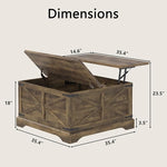 Load image into Gallery viewer, Furnideco 35.5''W Square Coffee Table Farmhouse Lift top Coffee Table with Large Hidden Storage, Wood Center Table for Living Room, Home Office, Brown
