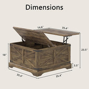 Furnideco 35.5''W Square Coffee Table Farmhouse Lift top Coffee Table with Large Hidden Storage, Wood Center Table for Living Room, Home Office, Brown