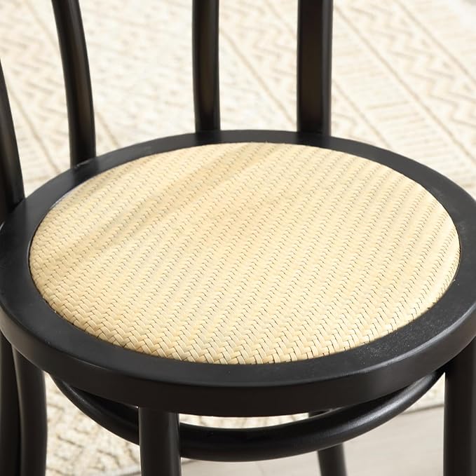 Kmax Vintage Dining Chairs Set of 4, Thonet Soild Wood Rattan Dining Room Chairs Armless French Country Kitchen Chairs for Wedding Hotel Dessert Shop Cafe Business, Black