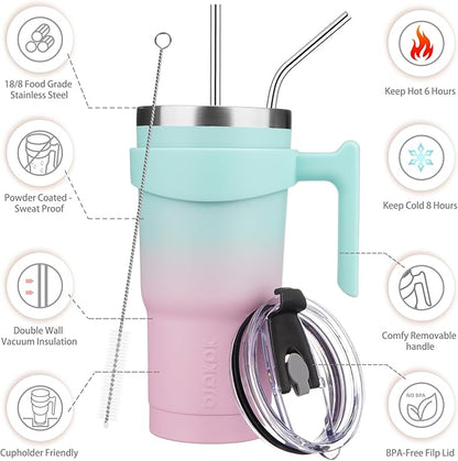 BJPKPK 20 oz Tumbler With Handle Stainless Steel Insulated Tumbler Mugs With Lid And Straw For Women And Men,Bubble Gum