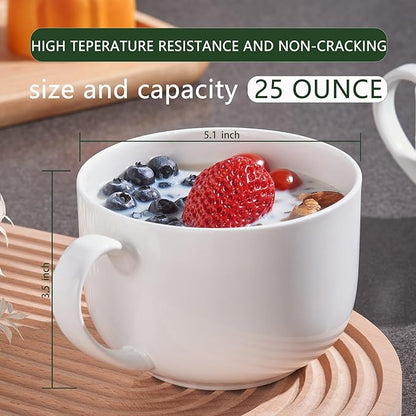 Chulan Large 25 oz Lightweight Fine Bone China Mugs, White Ceramic Soup Mugs,Over 45% Bone Content for Porcelain Soup, Latte, Milk, Coffee, Microwave Safe,Set of 4 Easy to Clean Moonlight Series