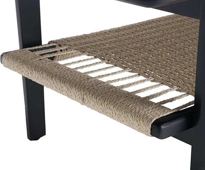 chairus Farmhouse Coffee Table Rectangular Living Room Table with Rattan Storage Solid Wood Center Table for Apartment, Home, Office, Black