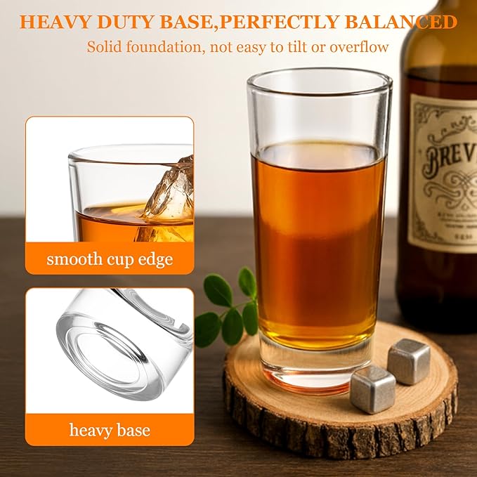 Ruckae 12 Pack 2oz Shot Glasses Set Clear Shot Glasses Bulk with Tray Heavy Base Cylinder Glass Shot Cups for Vodka Tequila Whiskey Liquor Cocktail