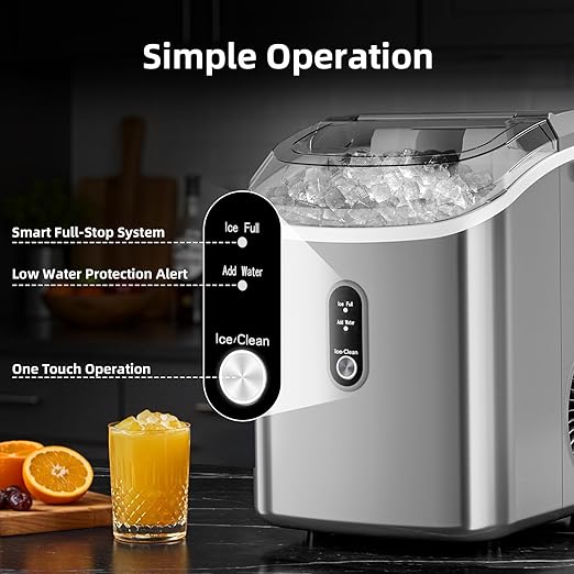 Antarctic Star Nugget Ice Maker Countertop with Soft Chewable Ice, Portable Sonic Ice Maker with Basket and Scoop, Removable Top Cover, Auto-Cleaning for Home/Party/RV/Camping (Grey)