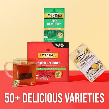 Twinings Decaffeinated English Breakfast Black Tea Individually Wrapped Bags, 100 Count (Pack of 1), Smooth, Flavourful Black Tea, Enjoy Hot or Iced, 100 Teabags