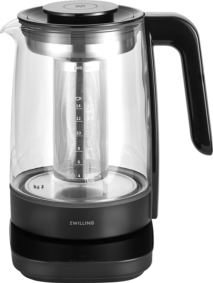 ZWILLING Enfinigy Glass Kettle 1.7L, Tea Kettle, 6 Preset Temps for the Perfect Cup, Tea Timer, Black