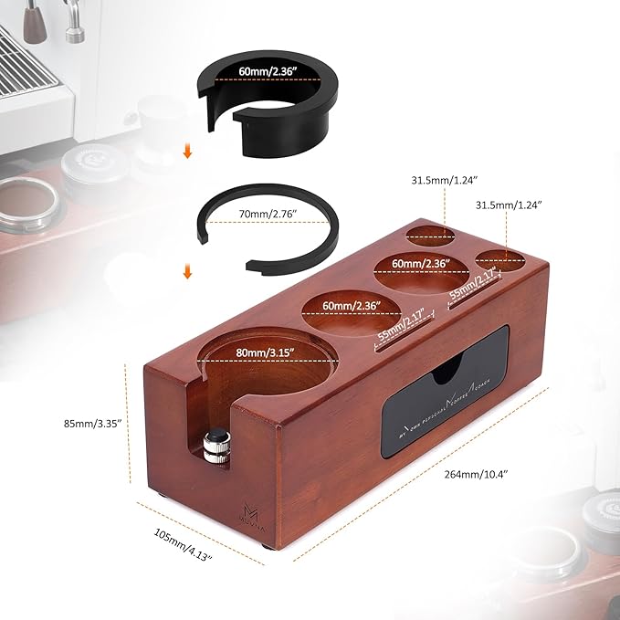 Espresso Tamping Station - Wooden Organizer Fits Breville Machines 51-58mm Portafilter Holder, Tamper, Distributor, Espresso Accessories Storage Multifunctional