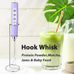 Load image into Gallery viewer, Milk Frother with Stand Rechargeable- Handheld Coffee Frother with 3 Stainless Whisks 3 Speed Adjustable, Electric Whisk Drink Mixer, Foam Maker Blender for Matcha Latte Cappuccino Chocolate