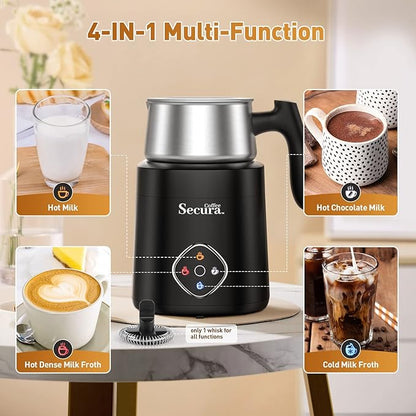 Milk Frother, 4-in-1 Electric Milk Steamer and Frother with Detachable Stainless Steel Jug - Automatic Hot/Cold Milk Warmer for Lattes, Hot Chocolate - Induction Heating, Dishwasher Safe
