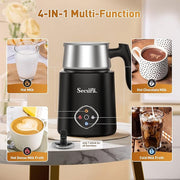 Milk Frother, 4-in-1 Electric Milk Steamer and Frother with Detachable Stainless Steel Jug - Automatic Hot/Cold Milk Warmer for Lattes, Hot Chocolate - Induction Heating, Dishwasher Safe