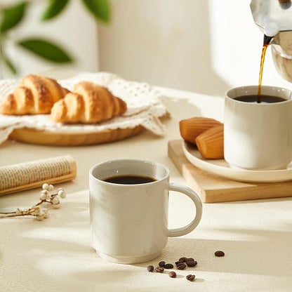 Sweese Stackable Coffee Mugs - 10 Oz Porcelain Cups for Specialty Coffee Drinks, Cappuccino, Cafe Mocha, Latte and tea, Set of 4, White Grey