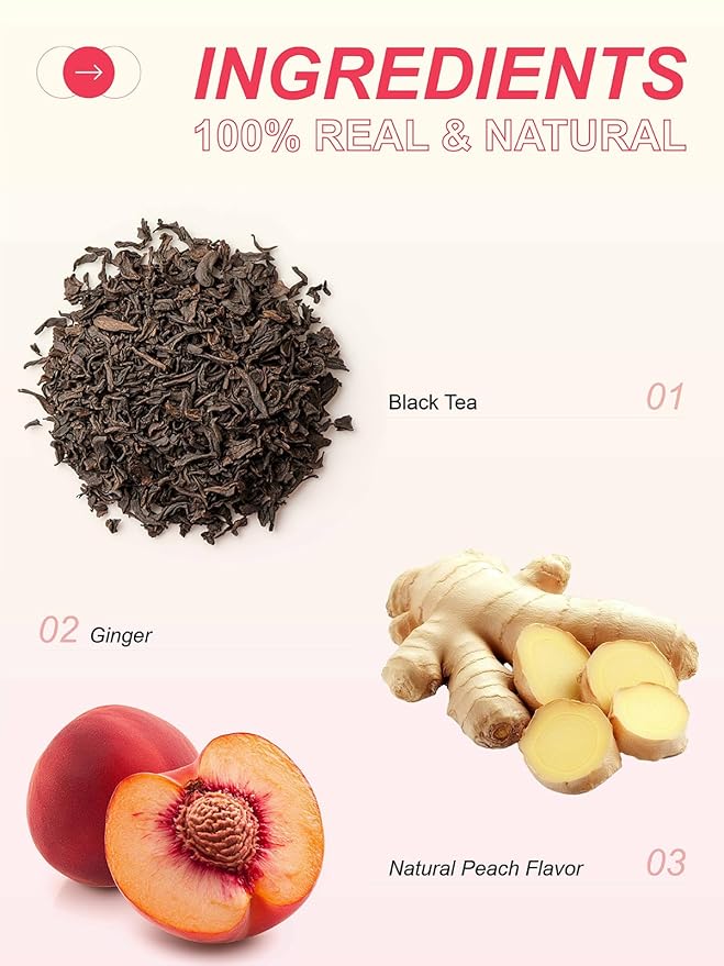 TeeLux Peach Ginger Black Tea, Mellow Black Tea with Spicy Ginger & Peach Flavor, Caffeinated, 100 Count