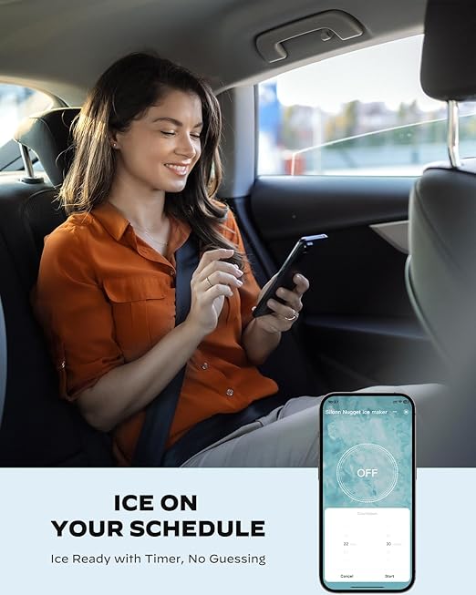 Nugget Ice Maker Countertop - Silonn Smart Pebble Ice Machine, Pellet Ice 44 lbs per Day, Crushed Ice from Timer Function and Status Alerts with Silonn App, Stainless Steel