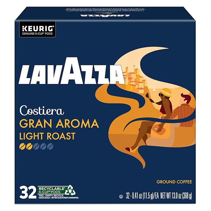 Lavazza Costiera Gran Aroma, Single-Serve Keurig K-Cup Pods, Light Roast Coffee, 32-Count Box