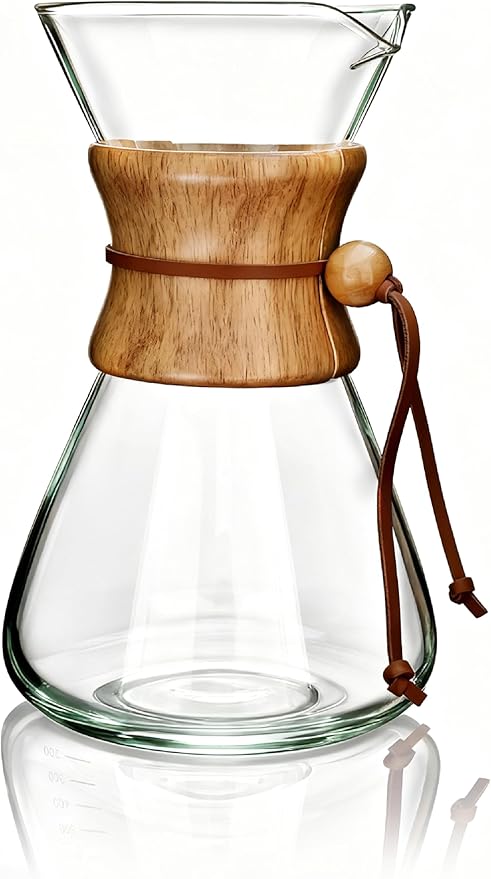 AGOGO Pour Over Coffee Maker Glass - 6/8/10 Cup Barista Kit with 304 Stainless Filter for Home, Office, Camping, Cafes - Easy Clean Coffee Dripper Set (Rag&Brush Included) (10 Cup/34 oz-Slim Shape)