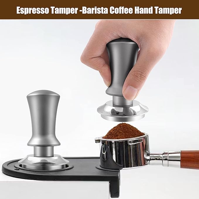 K COOL Coffee Tamper, Espresso Tamper, Premium Barista Tamper with Calibrated Spring, 100% Flat Stainless Steel Base Tamper for Espresso Coffee Machine (51mm, Silver)