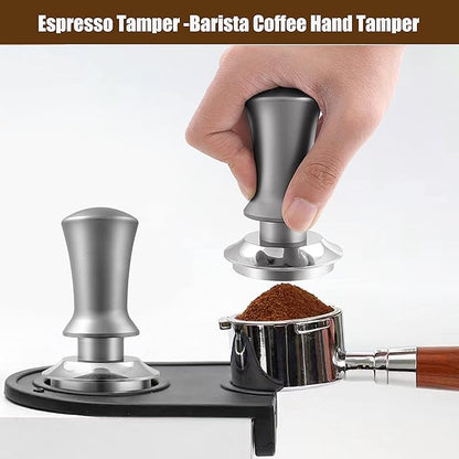 K COOL Espresso Hand Tamper, Premium Barista Coffee Tamper with Calibrated Spring, 100% Flat Stainless Steel Base Tamper for Breville Series 54mm Portafilter Basket (53mm, Black)