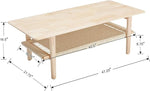 Load image into Gallery viewer, Kmax Coffee Table with Storage, Farmhouse Wood Living Room Tables Rectangular Center Table with Rope Woven/Rattan Storage Shelf for Living Room Reception - Natural Color