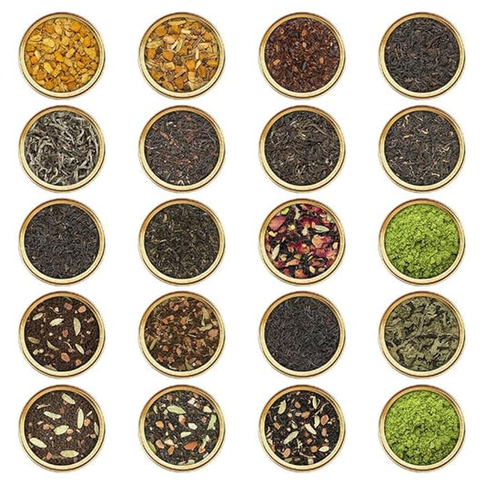 VAHDAM, World Top 20 Tea Sampler - Black, Green, Chai, Herbal & More | Assorted Loose Leaf Gift Set Variety Pack | Tea Gift Ideas for Women & Men