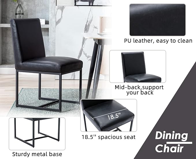 CIMOTA Black Modern Dining Chairs Set of 8, Leather Dining Room Chairs Upholstered Armless Guest Side Chair with Black Base for Dining Room/Kitchen, 8PCS