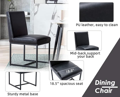 CIMOTA Black Modern Dining Chairs Set of 8, Leather Dining Room Chairs Upholstered Armless Guest Side Chair with Black Base for Dining Room/Kitchen, 8PCS