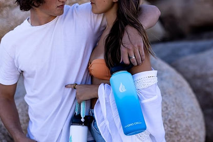 HYDRO CELL Stainless Steel Insulated Water Bottle with Straw - For Cold & Hot Drinks - Metal Vacuum Flask with Screw Cap and Modern Leakproof Sport Thermos for Adults (Sky/Blue 40oz)