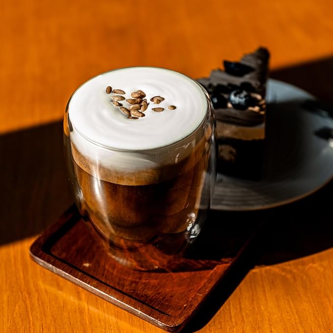 Double Wall Glass Coffee Mugs Insulated Thermal Glasses 12oz, Hot and Cold Insulated Clear Coffee Cups for Kitchen/Travel,6Pcs