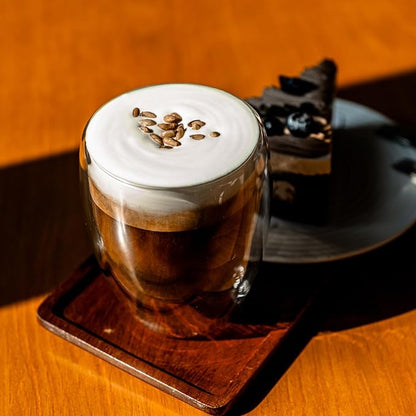 Double Wall Glass Coffee Mugs Insulated Thermal Glasses 12oz, Hot and Cold Insulated Clear Coffee Cups for Kitchen/Travel,6Pcs