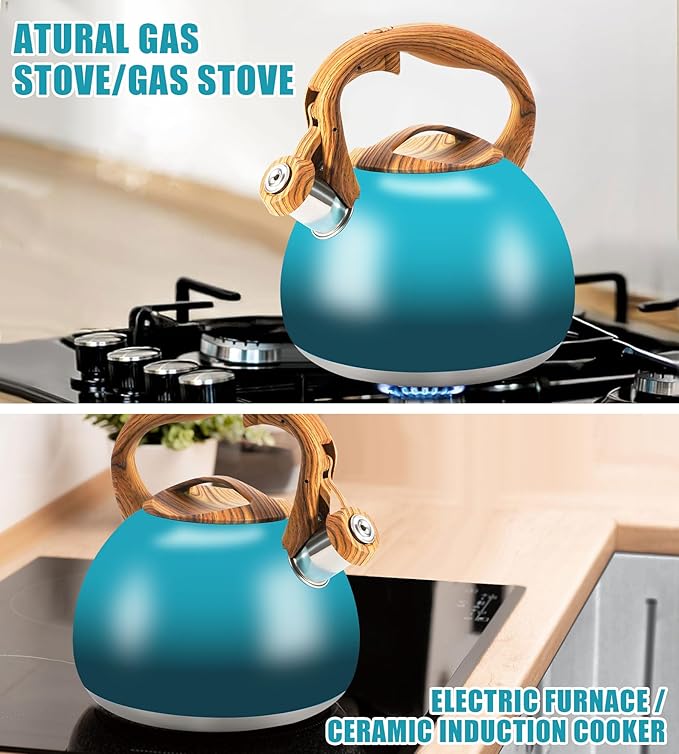 Tea Kettle, Stainless Steel Whistling Tea Kettle,3.2Qt Tea Pot for Stove with Cool Handle,Strong and Durable (Dark Green Gradient)