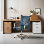 Load image into Gallery viewer, MOJAY Mid-Back Ergonomic Leather Office Chair, Modern Upholstered Executive Desk Chair with Gold Frame Armrest Computer Task Chair (DarkBlue)
