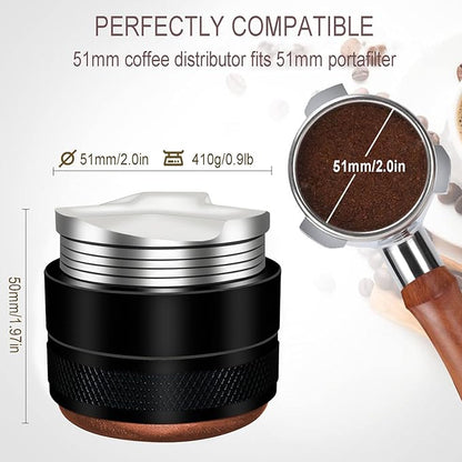 Espresso Distributor Stainless Steel Coffee Distribution Tool,Adjustable Depth Espresso Distributor Leveler with Walnut Wood,3 Angled Slopes Adjustable Palm Espresso Distributor Tool