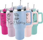 Load image into Gallery viewer, Ships Next Day,Birth Flower 40 Oz Tumbler with Handle and Straw, Personalized Tumbler with Name Insulated Cup Reusable Stainless Steel Water Bottle Travel Mug Christmas Birthday Gifts for Women