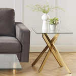 Load image into Gallery viewer, Modern Style Square Side Table with Tempered Glass Top and Metal Tubular Legs, Gold 20”Dx20”Wx22”H