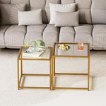 Load image into Gallery viewer, VILAWLENCE Coffee Table Set of 2, Modern Gold Patterned Glass Side Table, Metal Frame Square End Table, Center Tables Nesting Coffee Table for Living Room,Bedroom and Small Spaces