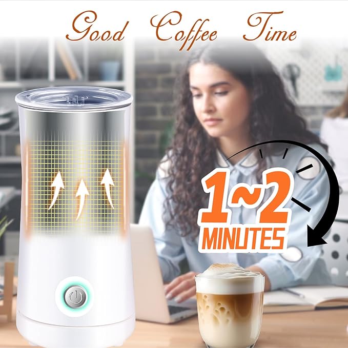 Simple Milk Frother, 2 in 1 Milk Steamer and Frother, Electric Milk Steamer, Milk Warmer and Hot Milk Foam Maker for Latter, Macchiato, Cappuccinos (White)