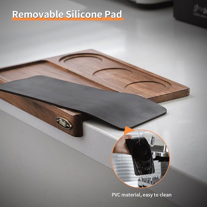 Bincoo Wooden Corner Coffee Tamper Mat,Espresso Tamper Station,Suit for 51-58mm Coffee Tamper Holder Pad for Baristas Protect Your Worktop(Wood 3 hole)