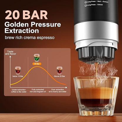 Portable Espresso Machine with Removeable Battery, 20 bar Mini Travel Coffee maker, Expresso Coffee Maker with USB-C,3-in-1 Car Coffee Maker Self-Heating, Ground Coffee & Capsule(Ns&DG)