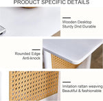 Load image into Gallery viewer, Mid Century Modern Wood Coffee Table with PE Rattan Stand, 47 Inch White Rectangular Solid Wood Boho Coffe Table, Unique Center Cocktail Table for Livinig Room Apartment Office