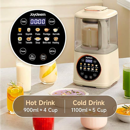 Joydeem JD-J03 Cooking Blender with Soundproof Shield, Hot Cold Blender for Filter-free Soy Milk & Juice, 8-Speed and Temperature Control, 12H Preset, 1100ml, White