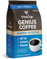 Load image into Gallery viewer, VitaCup Genius Ground Keto Coffee w/Turmeric, MCT Oil, B Vitamins, D3, Ground Coffee Medium Dark Roast, Bold &amp; Smooth, 100% Arabica Coffee Grounds, 11 oz