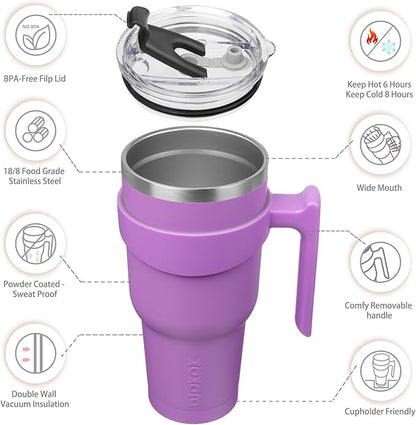 BJPKPK Tumbler With Handle 40 oz Stainless Steel Tumbler With Lid And Straw Insulated Coffee Cups,Lavender